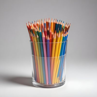 Digital Painting A Pot Filled With A Variety Of Colored Pencils Including Shades Of Red The Pot Is Split In Color With One Half Being Yellow And The Other Half Blue Two Small Capsules In Yellow And Orange Are Plac 49 5bd1