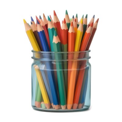 Digital Painting A Pot Filled With A Variety Of Colored Pencils Including Shades Of Red The Pot Is Split In Color With One Half Being Yellow And The Other Half Blue Two Small Capsules In Yellow And Orange Are Plac 68 F46e