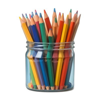Digital Painting A Pot Filled With A Variety Of Colored Pencils Including Shades Of Red The Pot Is Split In Color With One Half Being Yellow And The Other Half Blue Two Small Capsules In Yellow And Orange Are Plac 70 4259