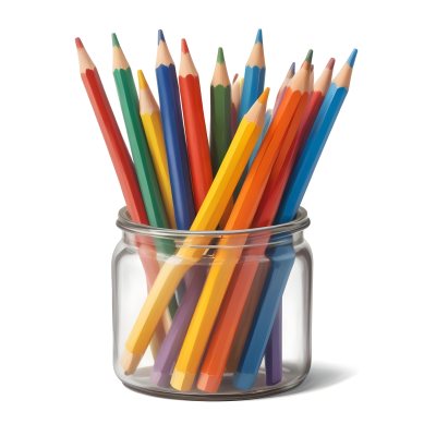 Digital Painting A Pot Filled With A Variety Of Colored Pencils Including Shades Of Red The Pot Is Split In Color With One Half Being Yellow And The Other Half Blue Two Small Capsules In Yellow And Orange Are Plac 8 9efc