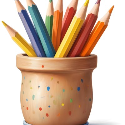 Digital Painting A Pot Filled With A Variety Of Colored Pencils Including Shades Of Red The Pot Is Split In Color With One Half Being Yellow And The Other Half Blue Two Small Capsules In Yellow And Orange Are Plac 90 79d4