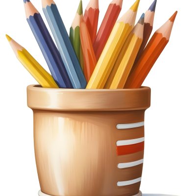 Digital Painting A Pot Filled With A Variety Of Colored Pencils Including Shades Of Red The Pot Is Split In Color With One Half Being Yellow And The Other Half Blue Two Small Capsules In Yellow And Orange Are Plac 94 7cb7