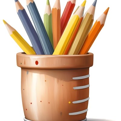 Digital Painting A Pot Filled With A Variety Of Colored Pencils Including Shades Of Red The Pot Is Split In Color With One Half Being Yellow And The Other Half Blue Two Small Capsules In Yellow And Orange Are Plac 95 4c12