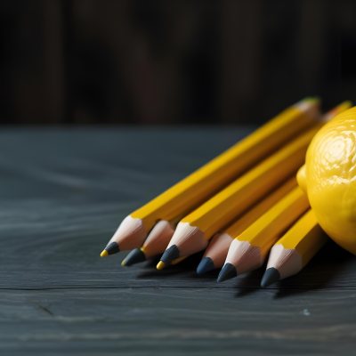 Yellow Pencils And A Lemon On A Dark Wooden Surface 1 B2b1
