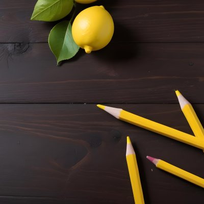 Yellow Pencils And A Lemon On A Dark Wooden Surface 11 0722