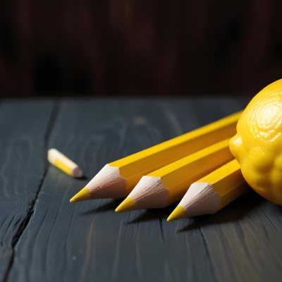Yellow Pencils And A Lemon On A Dark Wooden Surface 14 C81f