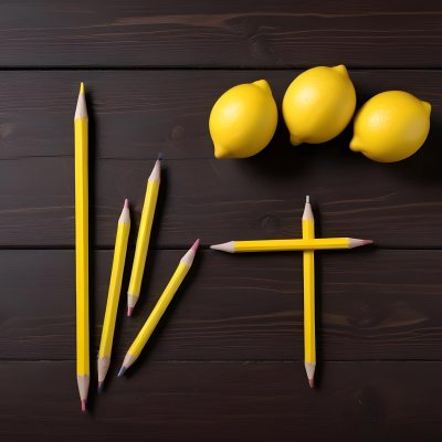 Yellow Pencils And A Lemon On A Dark Wooden Surface 15 07b6