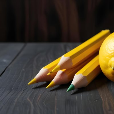Yellow Pencils And A Lemon On A Dark Wooden Surface 16 8a4e