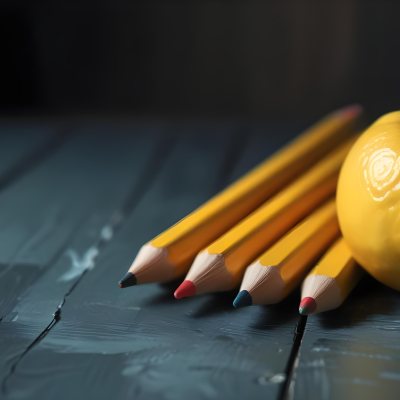 Yellow Pencils And A Lemon On A Dark Wooden Surface 3 3eac