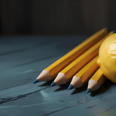 Yellow Pencils And A Lemon On A Dark Wooden Surface 4 B58f