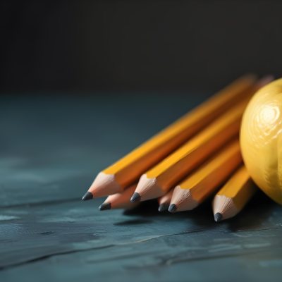 Yellow Pencils And A Lemon On A Dark Wooden Surface 5 F1c8