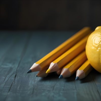 Yellow Pencils And A Lemon On A Dark Wooden Surface 6 1f84