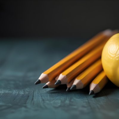 Yellow Pencils And A Lemon On A Dark Wooden Surface 8 A331