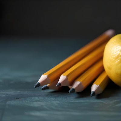 Yellow Pencils And A Lemon On A Dark Wooden Surface 9 Be99