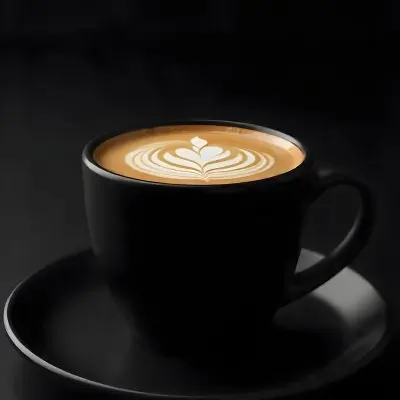 A Black Cup Of Coffee With Foam On A Black Plate Dark Background 17 9364