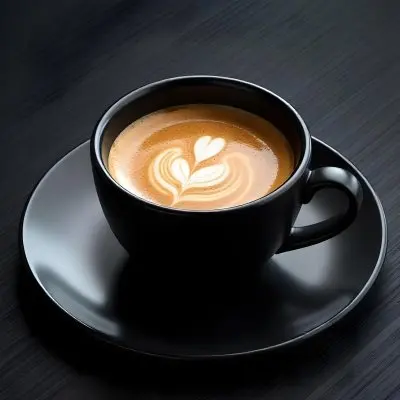 A Black Cup Of Coffee With Foam On A Black Plate Dark Background 18 3fe8