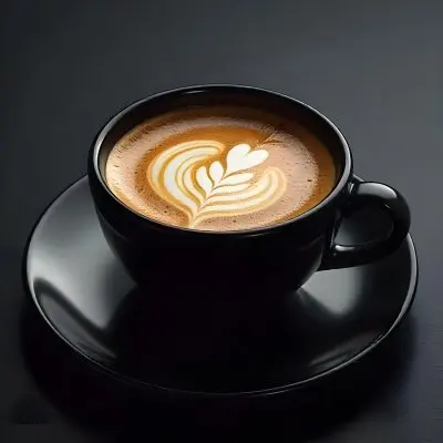 A Black Cup Of Coffee With Foam On A Black Plate Dark Background 9 595f