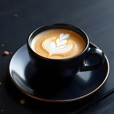 A Black Cup Of Coffee With Foam On A Black Plate On A Black Table 13 F5d1