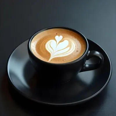 A Black Cup Of Coffee With Foam On A Black Plate On A Black Table 16 D959