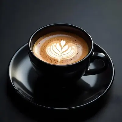 A Black Cup Of Coffee With Foam On A Black Plate On A Black Table 17 D5a5