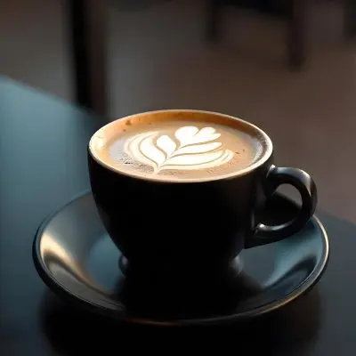 A Black Cup Of Coffee With Foam On A Black Plate On A Black Table 2 0e35