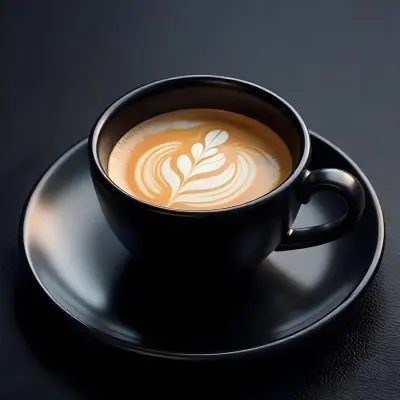 A Black Cup Of Coffee With Foam On A Black Plate On A Black Table 20 Ab60