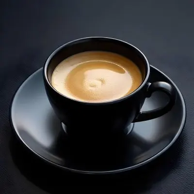 A Black Cup Of Coffee With Foam On A Black Plate On A Black Table 6 30f6