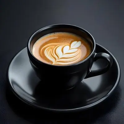 A Black Cup Of Coffee With Foam On A Black Plate On A Black Table 8 Ca17