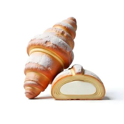 A Croissant And A Half Croissant Filled With Cream Both Covered With Sugar On A White Background 15 502f