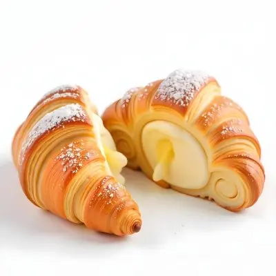 A Croissant And A Half Croissant Filled With Cream Both Covered With Sugar On A White Background 17 2963