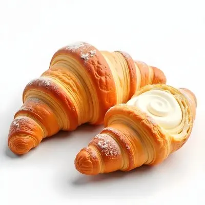 A Croissant And A Half Croissant Filled With Cream Both Covered With Sugar On A White Background 19 Fbc4