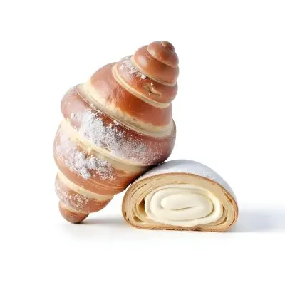 A Croissant And A Half Croissant Filled With Cream Both Covered With Sugar On A White Background 24 A098