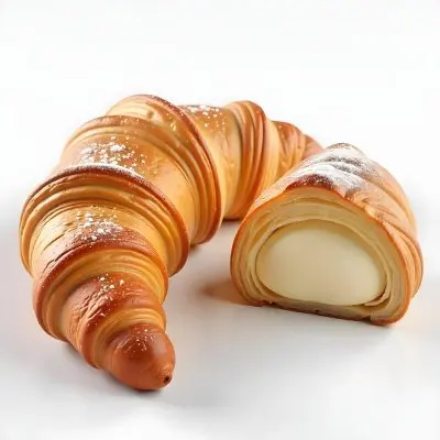 A Croissant And A Half Croissant Filled With Cream Both Covered With Sugar On A White Background 25 1f4a