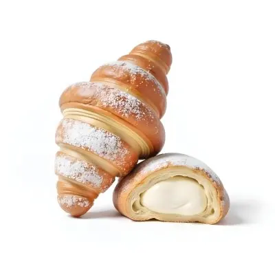 A Croissant And A Half Croissant Filled With Cream Both Covered With Sugar On A White Background 28 1be9