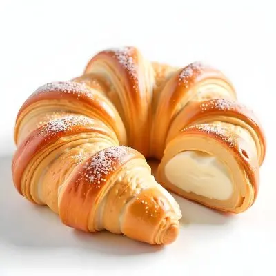 A Croissant And A Half Croissant Filled With Cream Both Covered With Sugar On A White Background 3 321c
