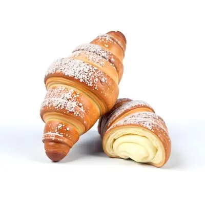 A Croissant And A Half Croissant Filled With Cream Both Covered With Sugar On A White Background 6 C7be