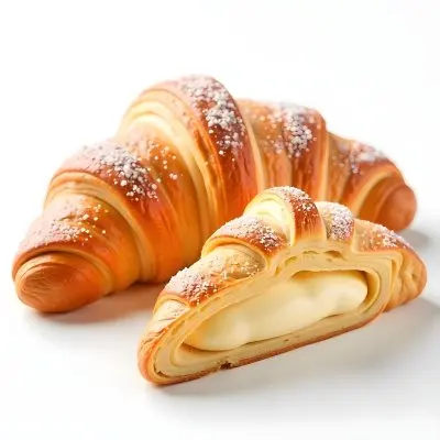 A Croissant And A Half Croissant Filled With Cream Both Covered With Sugar On A White Background 7 Eb16