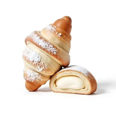 A Croissant And A Half Croissant Filled With Cream Both Covered With Sugar On A White Background 8 B116