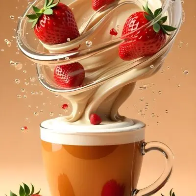 A Cup Of Water With Whipped Cream And Strawberries Water Splash Brown Background Studio Shot Food Photography High Detail Realistic Rendering Vibrant Colors Delicious Appetizing 28 4c48