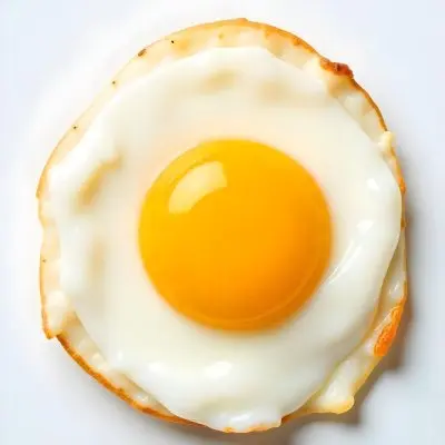 A Fried Egg With A Bright Yellow Yolk And Translucent White On A White Surface Top Down View Studio Lighting Food Photography 12 5174