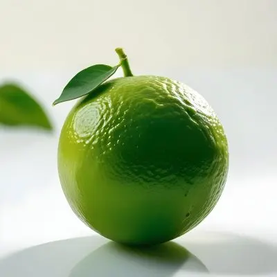 A Green Lime With A Leaf On A White Surface Bright Light Studio Shot Food Photography 27 5b28