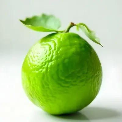 A Green Lime With A Leaf On A White Surface Bright Light Studio Shot Food Photography 34 F4c0