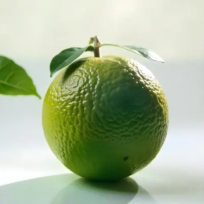 A Green Lime With A Leaf On A White Surface Bright Light Studio Shot Food Photography 5 0e13