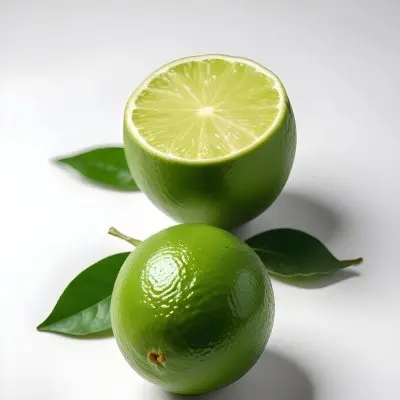 A Green Lime With A Leaf On A White Surface Bright Light Studio Shot Food Photography 5 4f4a