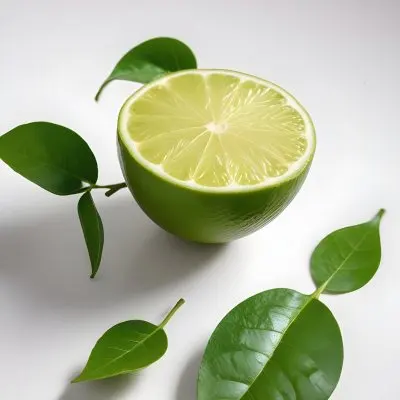 A Green Lime With A Leaf On A White Surface Bright Light Studio Shot Food Photography 7 4373