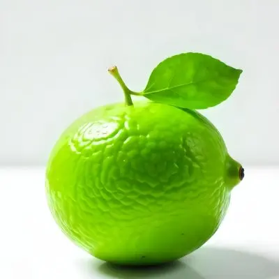 A Green Lime With A Leaf On A White Surface Bright Light Studio Shot Food Photography 8 061e