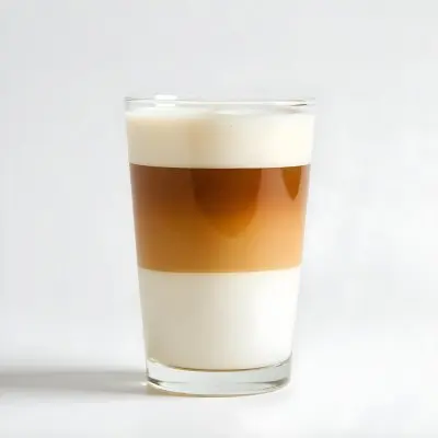 A Latte Macchiato In A Glass With Three Distinct Layers Of Milk Coffee And Foam The Background Is Plain White 11 1630