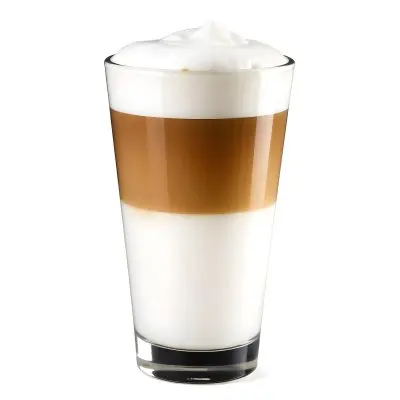 A Latte Macchiato In A Glass With Three Distinct Layers Of Milk Coffee And Foam The Background Is Plain White 7 7262