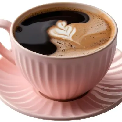 A Pink Ceramic Cup Filled With A Creamy Frothy Latte Or Cappuccino Featuring An Intricate Latte Art Design On The Surface Of The Drink Placed On A Wooden Table In A Sunlit Kitchen With Morning Ligh 10 936d