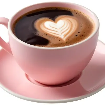 A Pink Ceramic Cup Filled With A Creamy Frothy Latte Or Cappuccino Featuring An Intricate Latte Art Design On The Surface Of The Drink Placed On A Wooden Table In A Sunlit Kitchen With Morning Ligh 13 B047